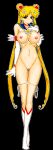 bishoujo_senshi_sailor_moon black_dog blonde_hair blue_eyes blush breasts cleft_of_venus female_focus gloves horny jewelry kuroinu_juu looking_at_viewer micro_panties nipples panty_pull pussy pussy_juice super_sailor_moon torn_clothes twin_tails