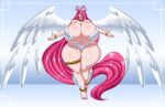 feathered_wings feathers gigantic_ass gigantic_breasts halo hourglass_figure master_erasis monster_girl pink_eyes pink_hair very_long_hair vocaloid wings