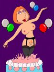  balloons big_breasts cake erect_nipples family_guy garter_belt lois_griffin shaved_pussy stockings thighs 