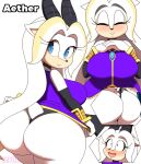  2024 aether_brightheart anthro ass ass_focus big_ass big_breasts black_panties blue_eyes blush bovid clothed female female_focus gazelle horns long_hair looking_back multicolored_hair open_mouth panties panties_pull smile sonic_oc sonic_robo_blast_2 sonic_the_hedgehog_(series) tail white_body zaviel 