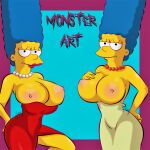  big_breasts dress erect_nipples marge_simpson the_simpsons thighs 