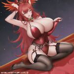  ai_generated armpit garter_belt garter_straps giant_breasts necklace red_hair smile stable_diffusion thin_waist 