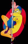  areolae black_background blue_hair blue_pubic_hair breasts marge_simpson nipples pubic_hair simple_background stripper_pole the_simpsons yellow_skin 