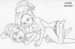 2girls all_grown_up android_18 angelica_pickles breasts christmas crossover doggy_position dragon_ball_z erect_nipples from_behind monochrome nipples nude pussy_juice raylude rugrats santa_hat small_breasts strap-on vaginal wwoec yuri