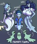  1girl 2_girls annie_roberts_(wappah) big_ass big_breasts blue_hair desmond_lewis_(wappah) floating ghost ghost_boy ghost_girl hair_over_one_eye long_hair male oc open_mouth serious shelly_winslow_(wappah) short_hair small_ass small_breasts smaller_male smile socks wappah 