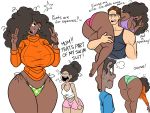  1girl adele_williams_(wappah) afro angry ass big_ass big_breasts big_breasts black_eyes breasts carrying caucasian_male closed_eyes comic cute dark-skinned_female dark-skinned_male dark_hair hair_over_one_eye half_naked happy husband_and_wife jared_williams_(wappah) male milf muscular muscular_male one_eye_closed open_mouth panties serious shouting small_breasts smile sweat text theresa_williams_(wappah) thick_thighs thumbs_up uncomfortable wappah wappah_fitzgerald_(wappah) wife 