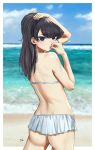  1girl 1girl ass bikini black_hair blush komi-san_wa_komyushou_desu komi_shouko long_hair looking_at_viewer looking_back swimsuit 