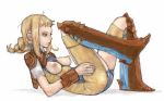  1girl armor bad_id blonde_hair boots braid breasts brown_boots final_fantasy final_fantasy_xii lying no_bra penelo pon solo 