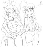  !? &quot;nice_ass&quot; bosoms breasts callie_briggs english_text fang felina_feral greyscale monochrome multiple_tails nipples pussy sexy_body swat_kats tail text thighs wide_hips 