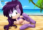  5_toes animal_ears anthro barefoot bbmbbf beach big_breasts black_nose breasts erect_nipples feet fur furry mobius_unleashed nipples nude palcomix purple_fur pussy queen_aleena sega sonic_(series) sonic_the_hedgehog_(series) sonic_underground 