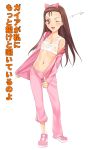  1girl a1 bra brown_hair erect_nipples idolmaster iori_minase lingerie long_hair midriff minase_iori no_socks one_eye_closed open_clothes open_shirt pajamas see-through shirt shoes sneakers solo translation_request underwear wink 