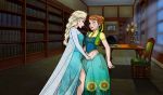  2_girls anna_(frozen) bad_manners blonde blonde_hair braid clothed dress elsa_(frozen) female female/female female_only frozen_(movie) incest indoors red_hair redhead royalty sister_and_sister sisters skirt standing yuri 