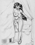  2001 aladdin_(series) big_breasts breasts disney julius_zimmerman_(artist) monochrome princess_jasmine pussy see_through 
