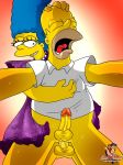  all_fours anal bottomless doggy_position futa_on_male futanari homer_simpson intersex marge_simpson penis sheanimale smile testicles the_simpsons yellow_skin 