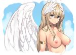  1girl 1girl angel blonde blue_eyes breasts high_resolution long_hair nipples suiroh topless wings 