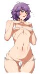 1girl bernadetta_von_varley bikini blush breasts embarrassed female_focus female_only fire_emblem fire_emblem:_three_houses from_below grey_eyes looking_down micro_bikini navel nintendo open_mouth purple_hair short_hair short_purple_hair shy simple_background small_breasts solo_female solo_focus string_bikini swimsuit tagme teen tesu video_game_character video_game_franchise white_background white_bikini white_swimsuit