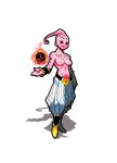  black_sclera bracelet breasts clothes color dragon_ball dragon_ball_z female female_only flying footwear genderswap looking_at_viewer majin_buu nipples open_eyes open_mouth pants pink_skin red_eyes round_ears rule_63 shoes solo topless uncensored white_background 