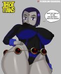  1girl big_breasts coldarsenal curvy dc_comics female_only huge_breasts leotard looking_at_viewer nipple_bulge purple_eyes purple_hair raven_(dc) short_hair solo_female teen_titans thick thick_thighs voluptuous wide_hips young_adult 
