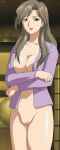  1female 1girl 1girl 1girl arms_folded belly_button breasts brown_hair chibo female_only fujino_ninno grey_hair half_naked jacket lips lipstick long_hair mature mature_female mature_woman milf milf mother_knows_breast naked_female naked_woman nude nude nude_cover nude_female purple_jacket purple_shirt pussy pussy red_lips red_lipstick screen_capture screencap screenshot shirt smile solo_female standing stitched 