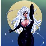  black_cat breasts breasts_out felicia_hardy full_moon long_hair marvel medium_breasts moon spider-man_(series) unzipped white_hair 