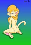 1girl anthro blue_eyes breasts cat cat_ears cat_tail catgirl cleo_catillac fur furry heathcliff_&amp;_the_catillac_cats leg_warmer norb_(artist) orange_hair pussy the_catillac_cats