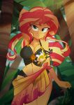  1girl biting_lip breasts equestria_girls female female_only friendship_is_magic light262 long_hair looking_at_viewer mostly_nude my_little_pony outdoor outside solo standing sunset_shimmer sunset_shimmer_(eg) swimsuit two-tone_hair 
