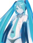  1girl blue_hair breasts face female flat_chest ha-ru hatsune_miku long_hair miku_hatsune necktie nipples panties small_breasts solo topless twintails underwear very_long_hair vocaloid 