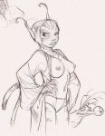  breasts_out_of_clothes lodovica ludovique monochrome sketch sky_doll 