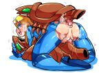  1girl 1girl all_fours animal_genitalia anus blonde_hair blue_eyes blush crap-man double_penetration hair happy happy_sex human insect interspecies looking_back metroid nintendo open_mouth penis pussy pussy ripper samus_aran sex smile steam sweat torn_clothes torn_clothing vaginal vaginal_penetration vaginal_sex zero_suit_samus 