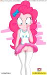  1girl blue_eyes blush clothed embarrassed equestria_girls female female_only friendship_is_magic hairless_pussy long_hair looking_down my_little_pony no_panties no_panties_under_skirt pink_hair pinkie_pie pinkie_pie_(mlp) pussy skirt skirt_lift solo standing stockings thigh_gap transparent_background white_stockings 