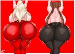  1girl 2_girls alternate_breast_size aomokoka armpits arms_up ass ass_focus ass_shake back back_view backboob black_pantyhose blonde_hair bouncing_ass brown_hair bubble_butt chubby company_connection crossover curvaceous double_bun edelgard_von_hresvelg female_only fire_emblem fire_emblem:_three_houses gigantic_ass gigantic_breasts hair_bun hourglass_figure huge_ass huge_breasts hyper hyper_ass hyper_breasts long_hair looking_away motion_lines nintendo pantyhose pokemon pokemon_bw2 pose red_background red_pantyhose rosa_(pokemon) shiny_skin sideboob thick_thighs topless twin_tails very_long_hair video_game_character video_game_franchise watermark white_border wide_hips 