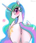  1girl alicorn ass blush cutie_mark female female_only friendship_is_magic horn looking_at_viewer my_little_pony pony presenting_hindquarters princess_celestia princess_celestia_(mlp) pussy solo standing tail white_background wings 