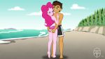  1boy 1girl ass blue_eyes blush copper_plume equestria_girls female friendship_is_magic hands_on_ass long_hair male male/female mostly_nude my_little_pony one-piece_swimsuit outdoor outside pink_hair pinkie_pie pinkie_pie_(mlp) swimsuit 