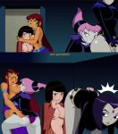 4girls age_difference anal_fingering annie_(batman) ass back batman:_the_animated_series batman_(series) breasts crossover dat_ass dc_comics dc_universe female_only huge_breasts hugging jinx legs multiple_girls pussy pussylicking pyramid_(artist) raven_(dc) rimming room squat starfire sweating teen teen_titans young young_adult yuri