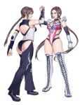 2_girls absurd_res alternate_costume ass back_cutout black_choker boots braid breasts brown_hair chaps choker clothing_cutout commentary commission cross-laced_footwear detached_collar detached_sleeves elbow_pads english_commentary fingerless_gloves fingernails full_body gloves handshake hanny_(uirusu_chan) high_res jaycee_(tekken) julia_chang lace-up_boots leotard long_braid low_twintails luchador medium_breasts michelle_chang mother_&amp;_daughter multiple_girls namco no_bra open_mouth pink_leotard single_braid stockings tekken tekken_1 tekken_2 tekken_3 tekken_4 tekken_5_dark_resurrection tekken_6_bloodline_rebellion tekken_7 tekken_tag_tournament tekken_tag_tournament_2 thigh_high_boots twin_tails white_background white_footwear white_gloves wrestler wrestling_outfit