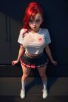  ai_generated big_breasts cheerleader_uniform night nipples_visible_through_clothing red_hair scared schoolgirl younger_female 