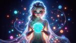  ai_generated beret big_breasts braid celestial cosmic disney earrings elsa_(frozen) frozen_(movie) lipstick lock locks long_dress long_hair looking_at_viewer orb planet red_lipstick transparent_clothing white_beret white_clothing 