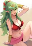 1girl alluring alternate_costume arm_guards arm_support big_breasts bikini cleavage female_only fire_emblem fire_emblem_awakening fire_emblem_heroes green_eyes green_hair groin groin_tendon hair_between_eyes high_ponytail high_res labebebe_lee looking_at_viewer navel nintendo official_alternate_costume pointy_ears red_bikini red_swimsuit sarong sidelocks smile swimsuit thighs tiki_(adult)_(fire_emblem) tiki_(adult)_(summer)_(fire_emblem) tiki_(fire_emblem) wet