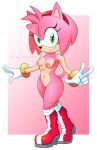 1girl 2020s 2024 amy_rose animal_ears anthro bare_hips bare_shoulders boots breasts collarbone eyelashes full_body furry furry_female gloves green_eyes hair_ornament headband hedgehog hedgehog_ears hedgehog_girl hedgehog_tail high_res looking_at_viewer medium_breasts mobian_(species) nipples nude nude_female pink_fur pussy red_headband sega smile sonic_(series) standing stradivarius tail thick_thighs thighs twitter_username two-tone_background v white_gloves