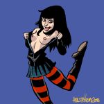  2008 artist_name black_hair dc_comics flashing flashing_breasts hellstroem misty_kilgore seven_soldiers_of_victory small_breasts stockings striped tongue tongue_out 