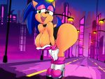  1girl 4:3 anthro ass big_ass big_breasts blue_fur breasts city_background cleavage clothed clothing crossgender dracojeff eyelashes eyeshadow footwear fur furry gloves high_heels invalid_tag lipstick makeup rouge_the_bat sega shoes sonic_the_hedgehog 