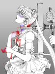 1_girl 1girl 2_humans bishoujo_senshi_sailor_moon blonde_hair blood breasts clothed duo exposed_breasts female female_focus female_human gore guro hair human human_only imminent_death long_hair monochrome nipples sailor_moon solo_focus standing tagme torture