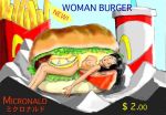  1girl burger food hamburger mcdonald&#039;s 