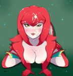 1girl ambiguous_pov bodily_fluids breasts breath_of_the_wild cum cum_on_breasts cum_on_face female_only genital_fluids high_res hound_wolf humanoid kneel lipstick looking_at_viewer makeup marine mipha nintendo nipples outside pov smile the_legend_of_zelda video_games zora