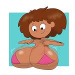  1girl 1girl 1girl 2020 2d amphibia anne_boonchuy areola big_breasts bra brown_areola cleavage dark-skinned_female dark_skin disney disney_channel erect_nipples eyes_half_open female_only flashing gigantic_breasts godalmite looking_at_viewer motion_lines penis pink_bra plucking skinny_girl smile straight_hair teen teenage_girl unseen_male_face young 