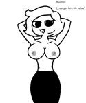 1girl black_skirt breasts female_only grin skirt smiling_at_viewer white_background white_hair white_skin xiaro 