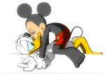 2boys disney donald_duck male male_only mickey_mouse multiple_males restrained white_background yaoi yaoi 