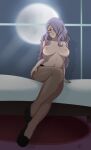 1girl breasts brown_eyes camilla_(fire_emblem) female_only fire_emblem fire_emblem_fates full_body full_moon hair_over_one_eye hound_wolf light-skinned_female light_skin lipstick long_hair moon naked_heels nintendo nipples nude purple_hair shoes solo_female