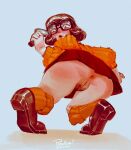 1girl anus ass female glasses hanna-barbera magnifying_glass miniskirt no_panties no_underwear pinaforensfw pubic_hair pussy pussy_juice_drip scooby-doo shoes skirt socks solo sweater upskirt velma_dinkley 