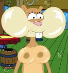  1girl anthro big_breasts breasts brown_fur closed_mouth furry nude puffed_cheeks pussy sandy_cheeks shiny shiny_skin spongebob_squarepants squirrel tail teeth thick_thighs wide_hips 